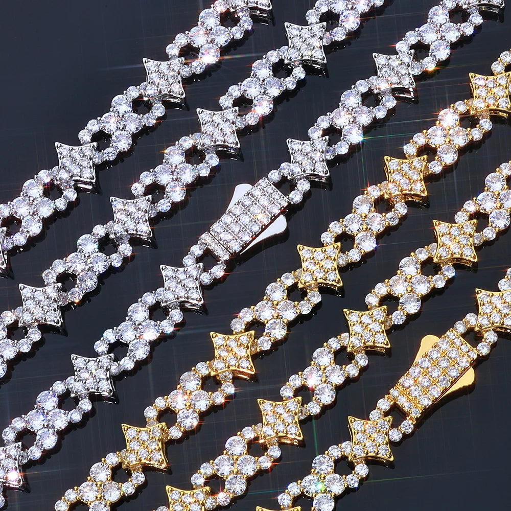 Iced Out Star Chain Necklace Four-Pointed Zircon