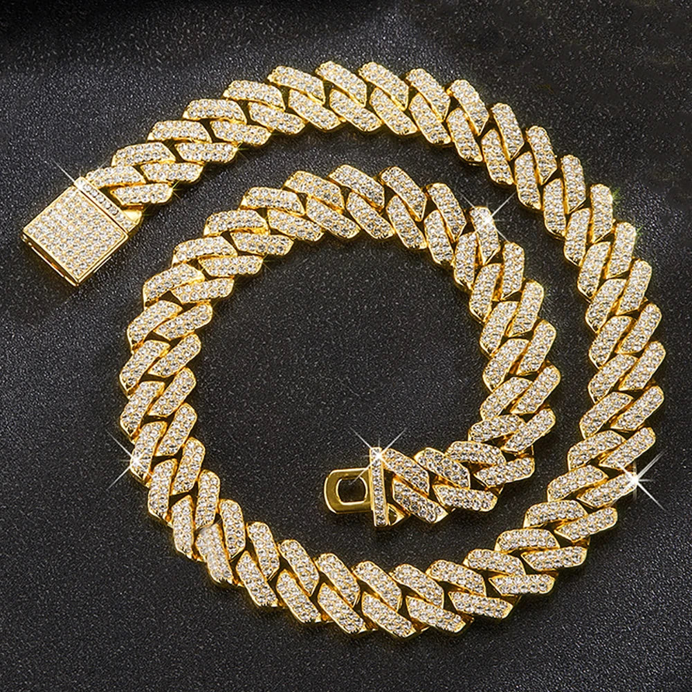 Iced Out Cuban Link Chain Necklace 14mm — Two-Tone