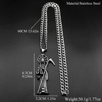 Holy Saint Death Santa Muerte Grim Reaper Pendant Necklace for Women Men Stainless Steel Silver Color Sickle Skull Jewelry Gift