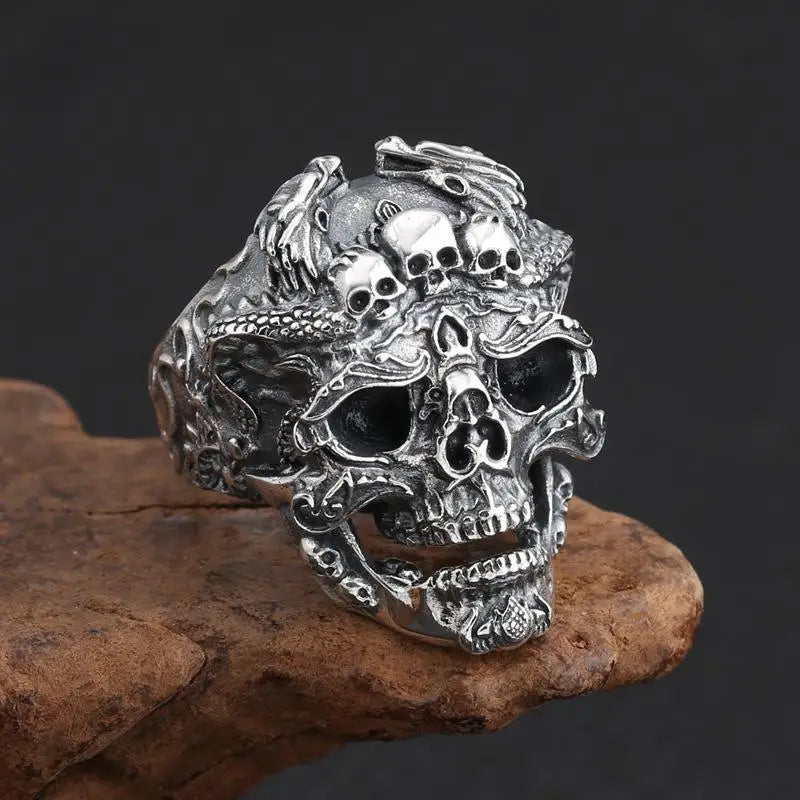 Skull Steel Ring Retro Three Mouth Street