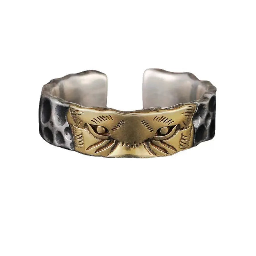 Vintage Tiger Collision Ring — Two-Tone Metal