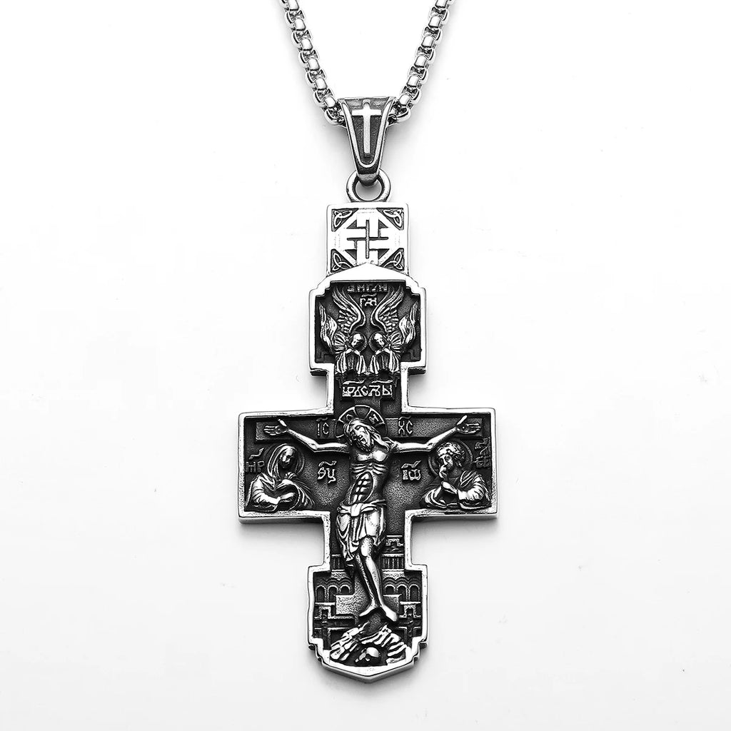 Retro Jesus Cross Pendant — Stainless Steel