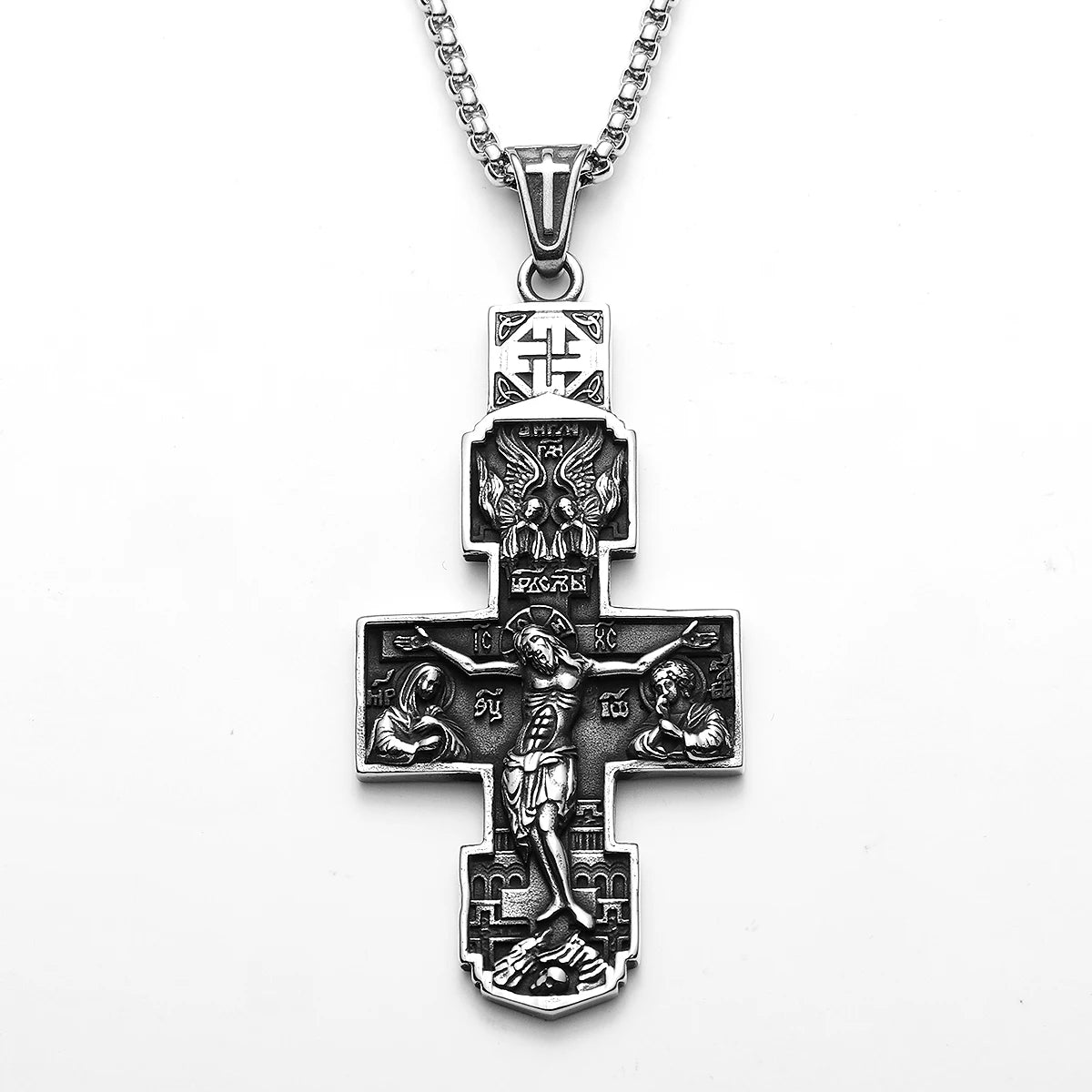 Retro Jesus Cross Pendant — Stainless Steel