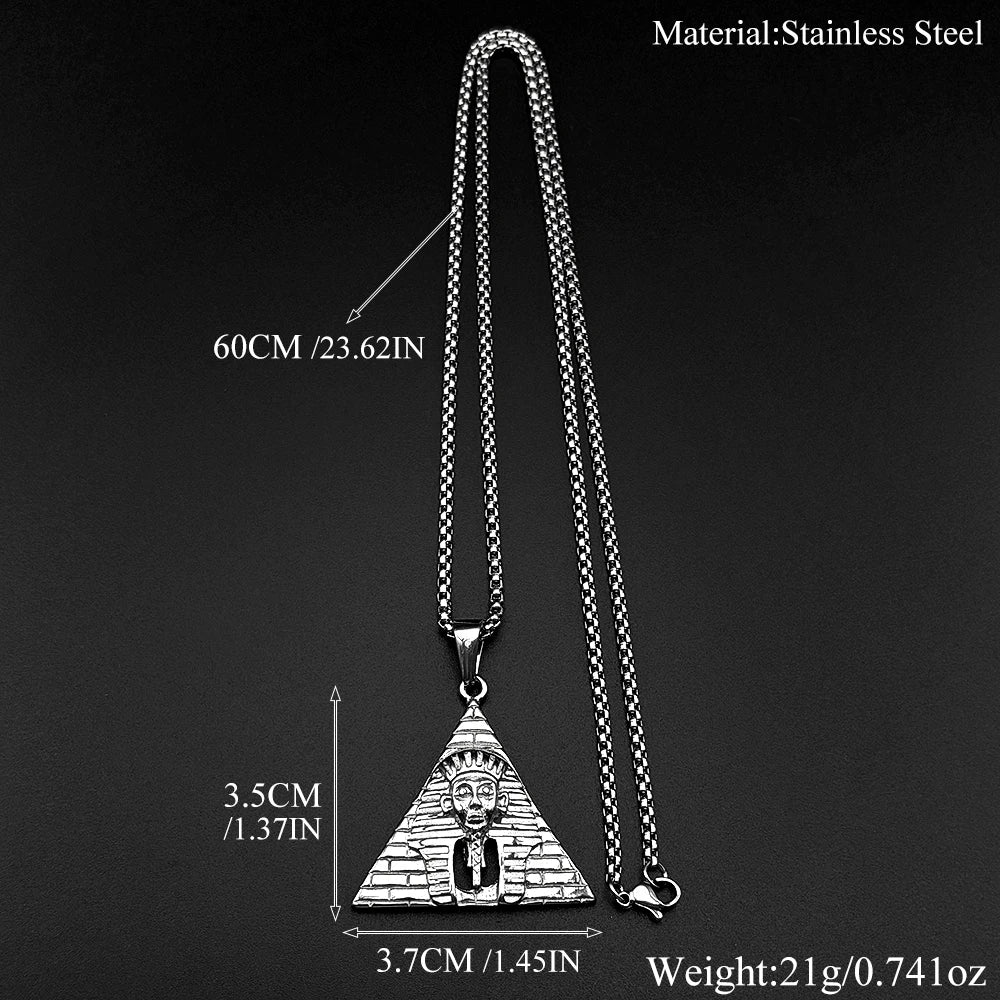 Egypt Pyramid Tutankhamun Pharaoh Pendant Necklace for Women Men Stainless Steel Gold Color Ancient Egyptian Amulet