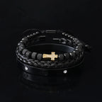 Luxury Stainless Steel Beads Cross Charms Man Bracelet CZ Bangles Women Jewelry Set Gift