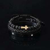 Luxury Stainless Steel Beads Cross Charms Man Bracelet CZ Bangles Women Jewelry Set Gift