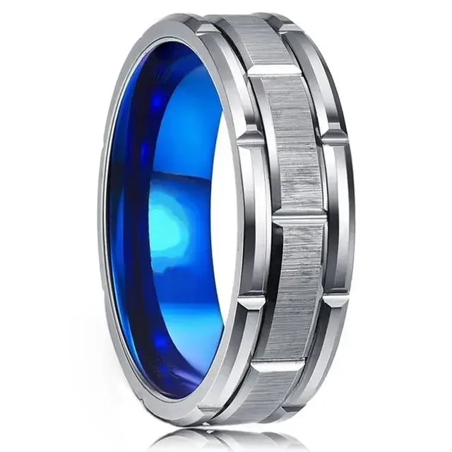 Brushed Double Groove Wedding Band Ring 8mm — Stainless Steel