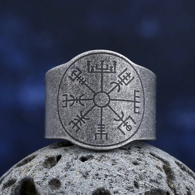 Viking Odin Compass Vegvisir Ring for Men — 316L Stainless Steel