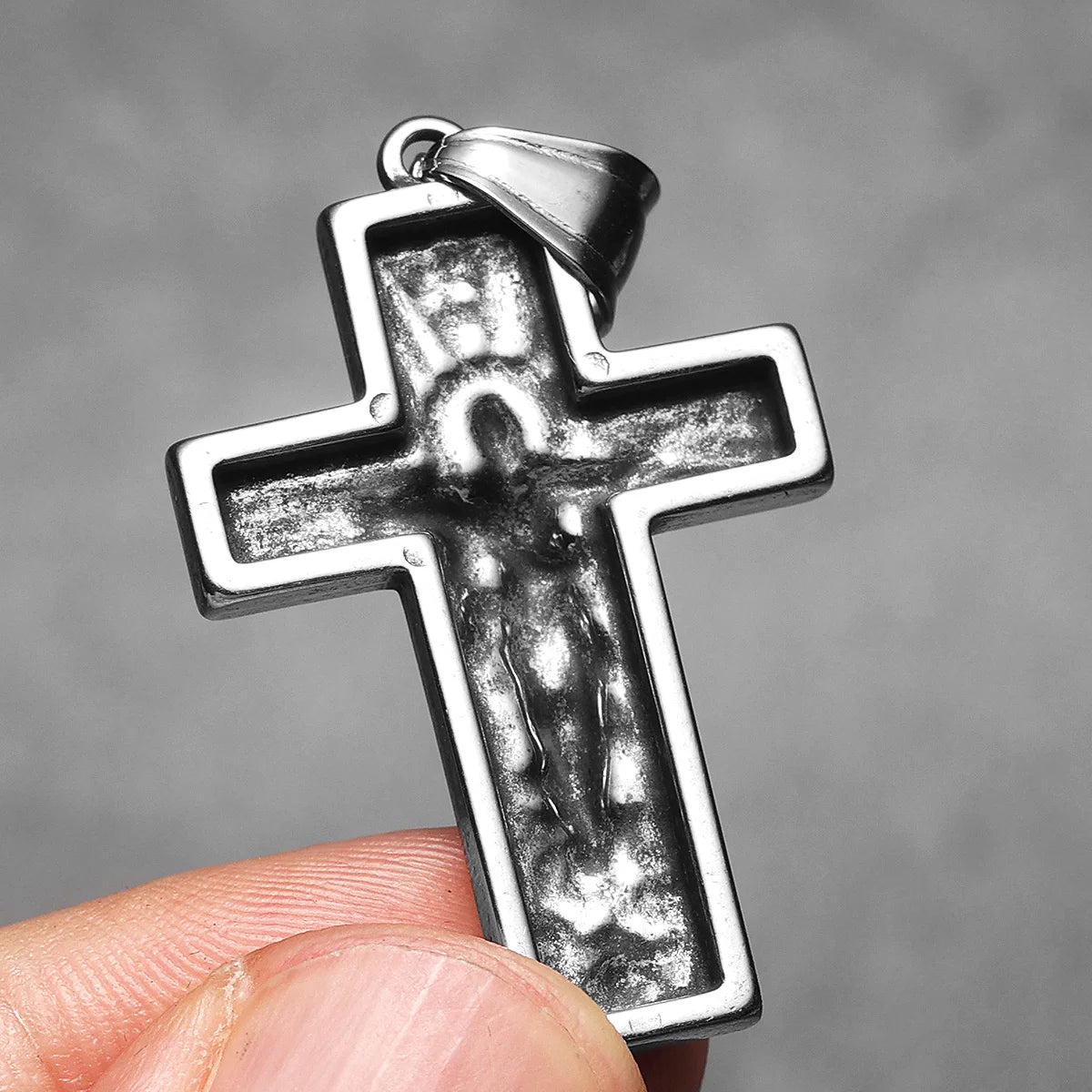 Cross Jesus Pendant Necklace — Stainless Steel