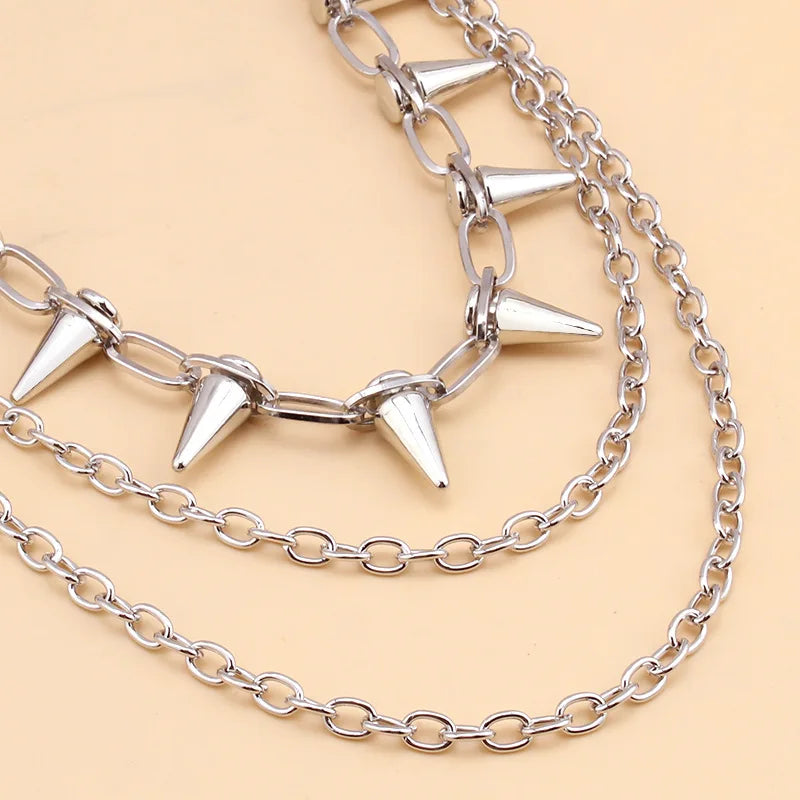 Punk Spike Rivet Layered Metal Chain Keychains For Men Women Pants Jeans Biker Gothic Rock Belt Chains Jewelry Accessories Gift
