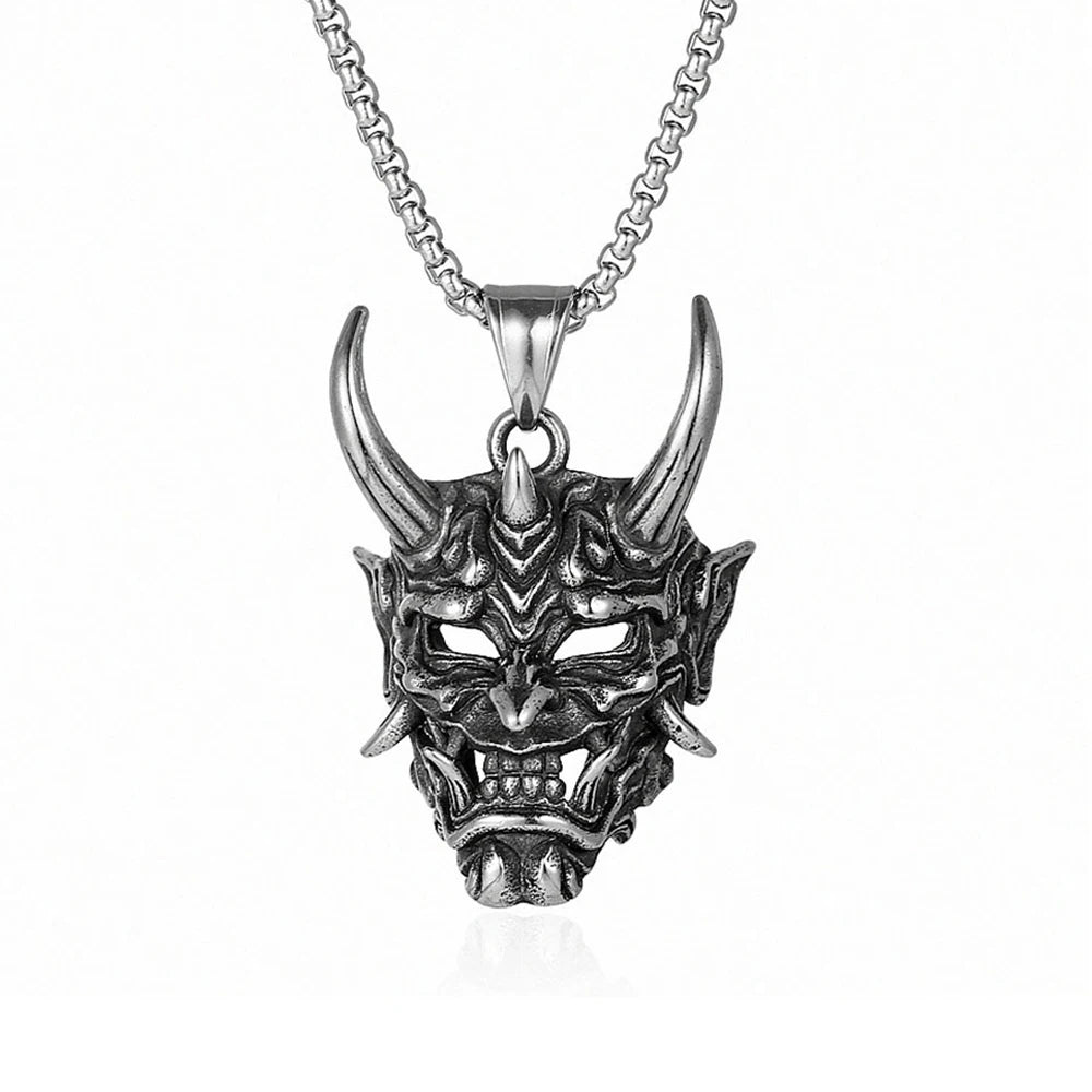 Gothic Stainless Steel Fang Demon Mask Pendant Necklace Retro Punk Style Biker Monster Skull Necklace Men Chain Jewelry Gift