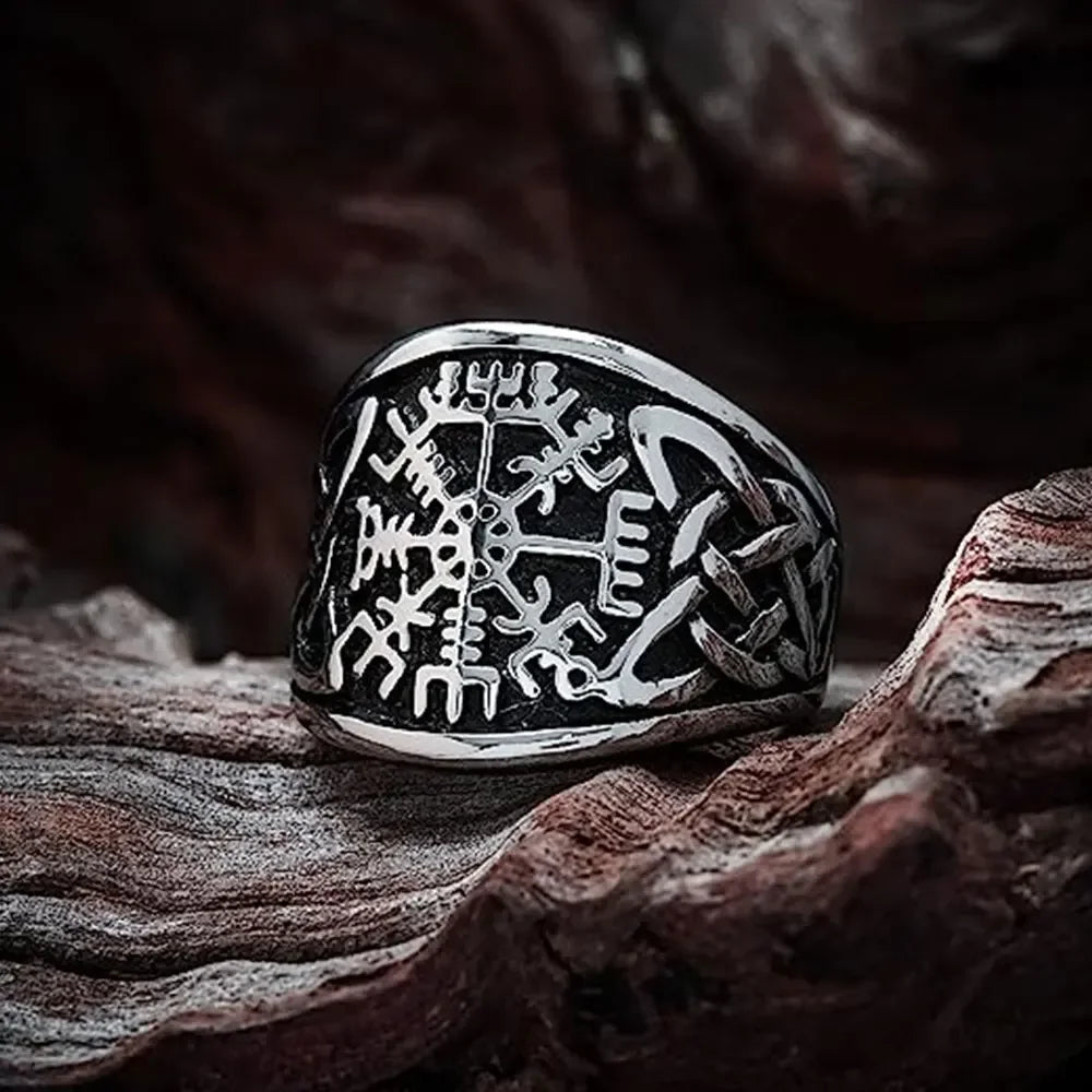 Norse Vegvisir Compass Rune Ring — Silver-Tone
