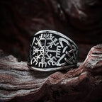 Norse Vegvisir Compass Rune Ring — Silver-Tone
