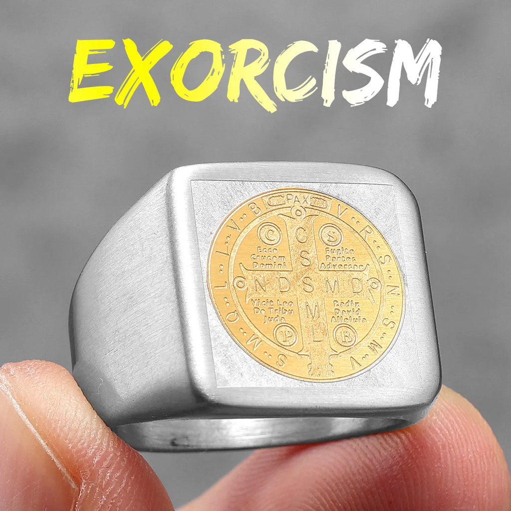 Exorcism Saint Benedict Cspb Stainless Steel Men Rings Punk For Male Women Fashion Jewelry Creativity Gift