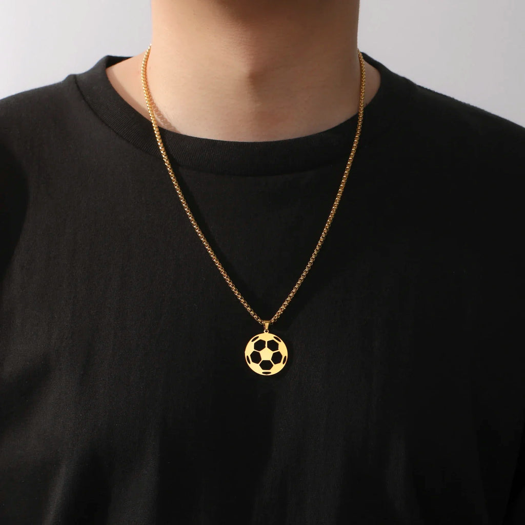 Skyrim Soccer Pendant Necklace for Men Stainless Steel Long Box Chain Fashion Cool Sports Ball Jewelry Gift Wholesale 2026