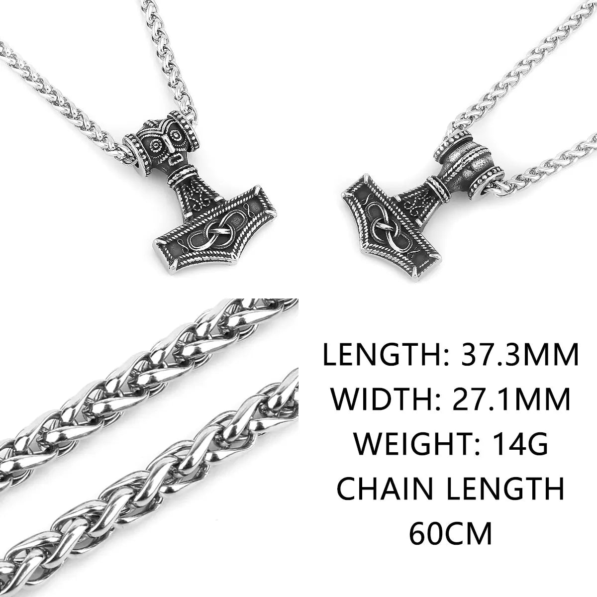 Fashion Viking Anchor Mjolnir Necklace Stainless Steel Men's Celtic Knot Hip Hop Amulet Pendant Vintage Charms Jewelry