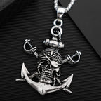 Vintage Japanese Double Swords Pirate Skull Pendant Necklace for Men Hip-Hop Pirate Boat Flag Logo Pendant Neck Chain