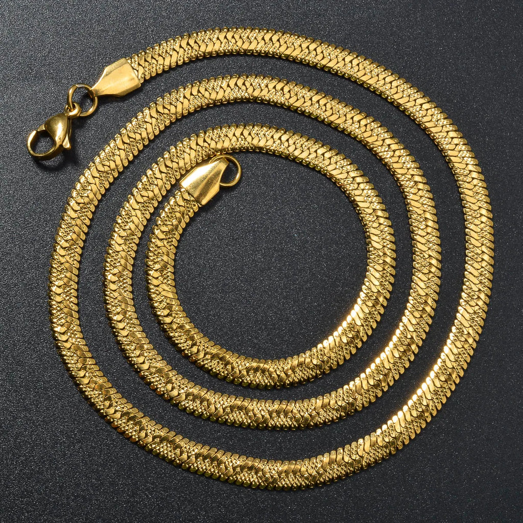 Flat Herringbone Chain Necklace — Stainless Steel