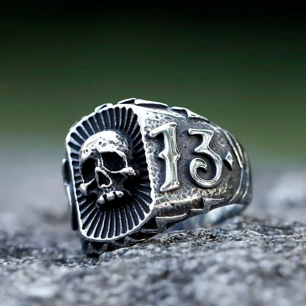 NEW Men's 316L Stainless-Steel Rings Calvarium Skull with 13 Letter Ring for Teens Punk Jewelry for Gift Free Shipping
