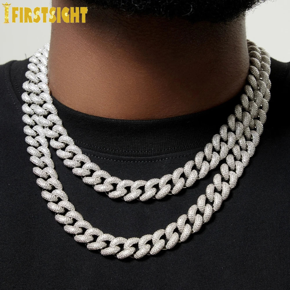 2024 New Silver Color Heavy Chunky Prong Cuban Link Chain Necklace for Men 15mm Iced Out Bling Charms Hip Hop Jewelry