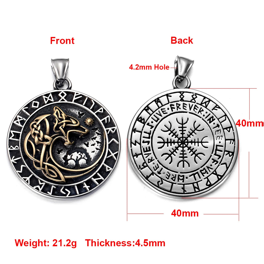Norse Viking Rune Round Pendant Necklace — Stainless Steel