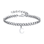 Vnox A-Z Initial Bracelets for Men Women, Never Fade Silver Color Stainless Steel Cuban Chain Bracelet with 26 Letter