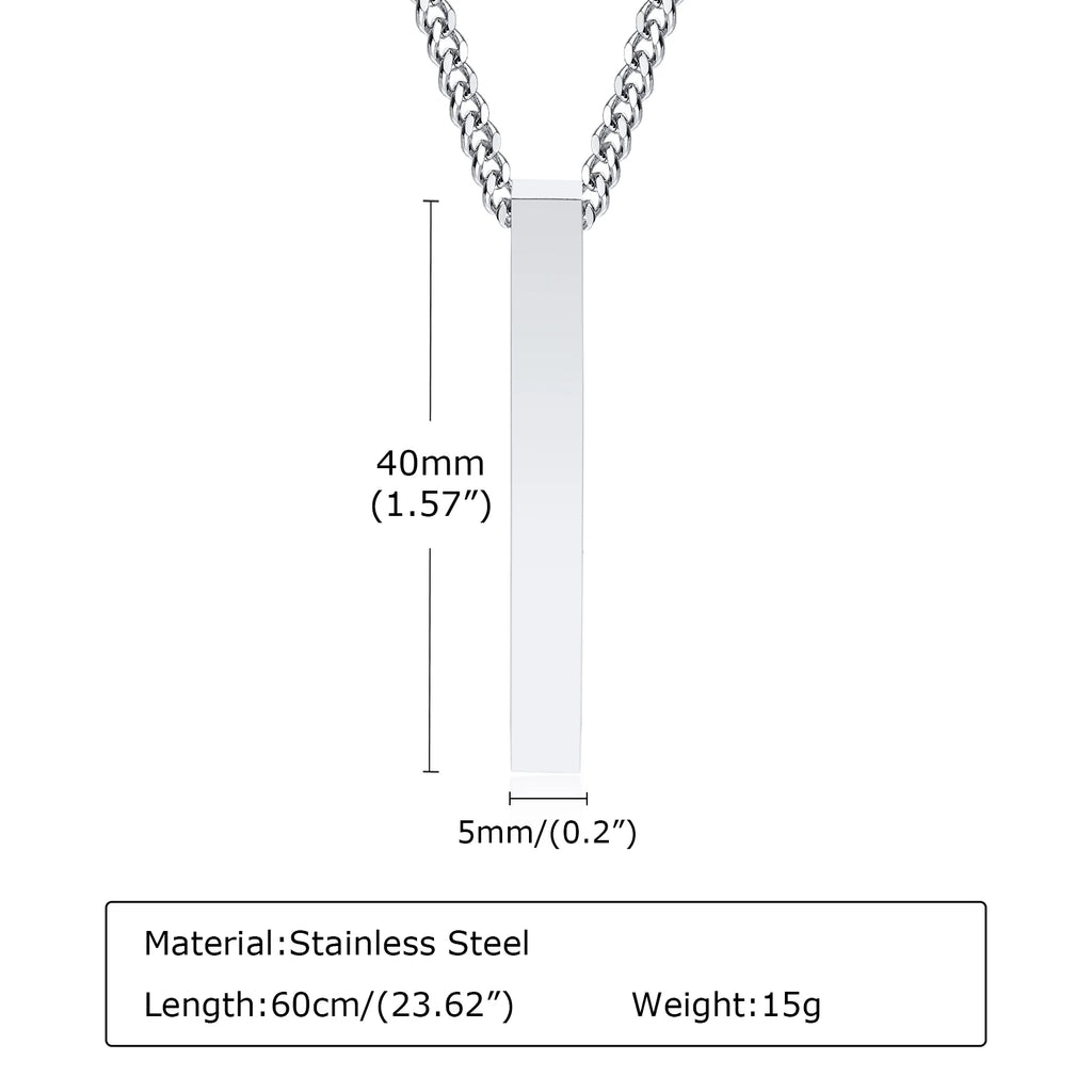 Hiphop Vertical Necklace for Men Boys,Stainless Steel Long Bar Pendant,Classic Punk Jewelry Gift
