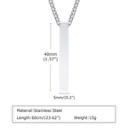 Hiphop Vertical Necklace for Men Boys,Stainless Steel Long Bar Pendant,Classic Punk Jewelry Gift