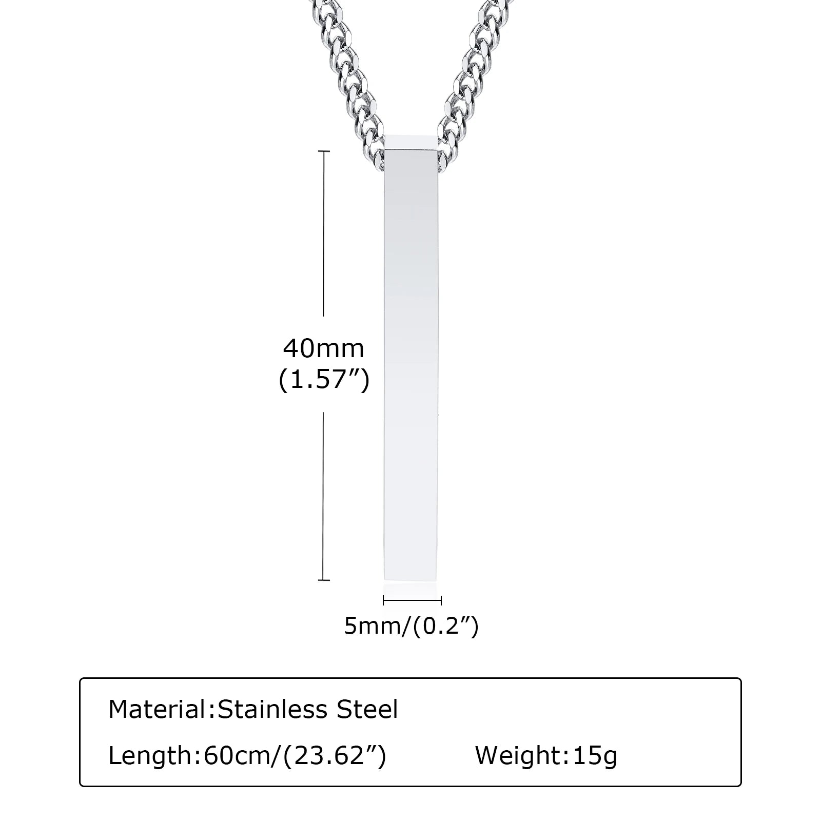 Hiphop Vertical Necklace for Men Boys,Stainless Steel Long Bar Pendant,Classic Punk Jewelry Gift