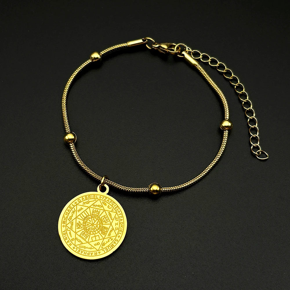 Seven Archangels Amulet Stainless Steel Bracelet for Women Men Seal of Salomon Talisman Christian Protection Hand Chain