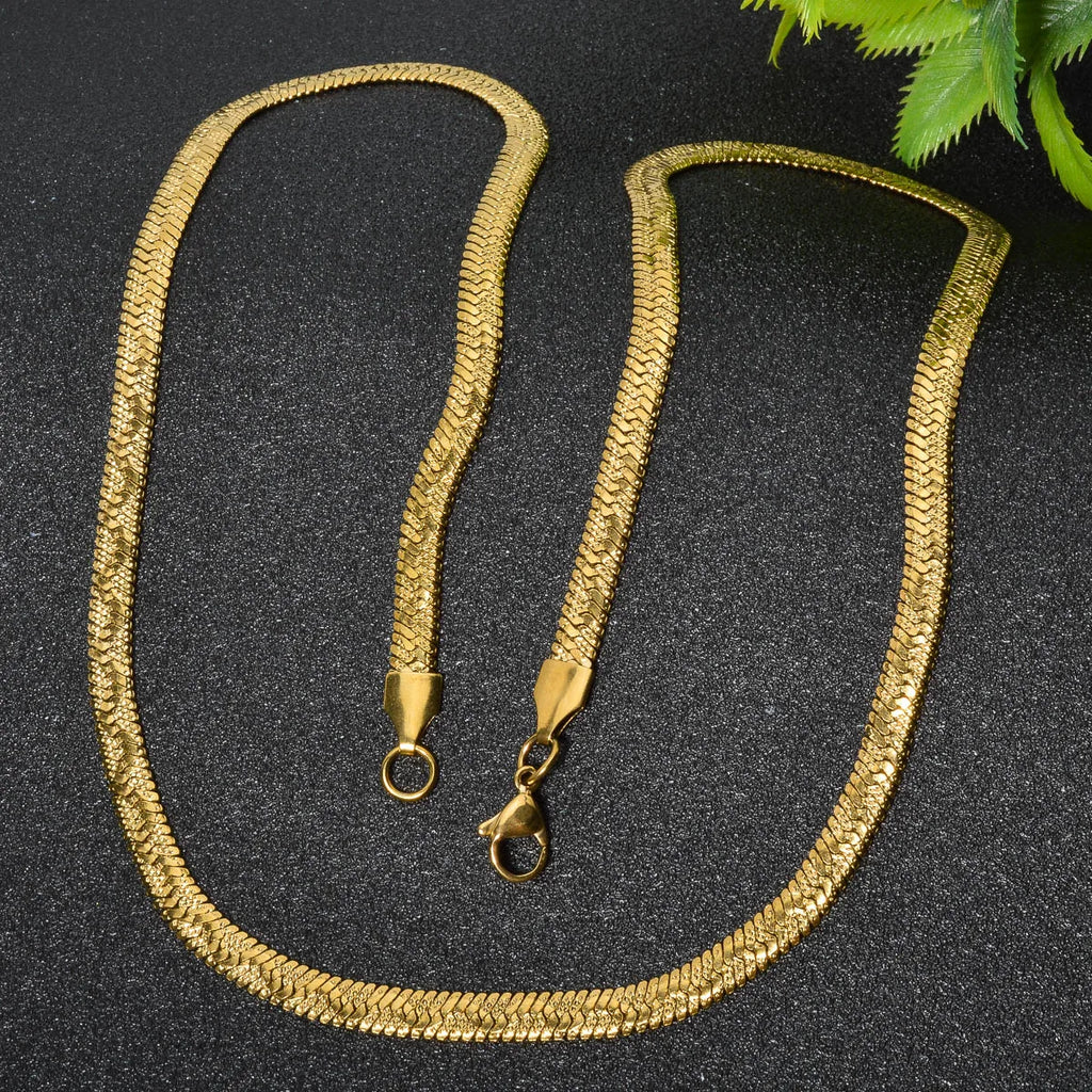 Flat Herringbone Chain Necklace — Stainless Steel