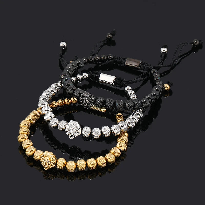 Luxury Lion Charms Man Bracelet For Women Stainless Steel Beaded Jewelry Couple Gift