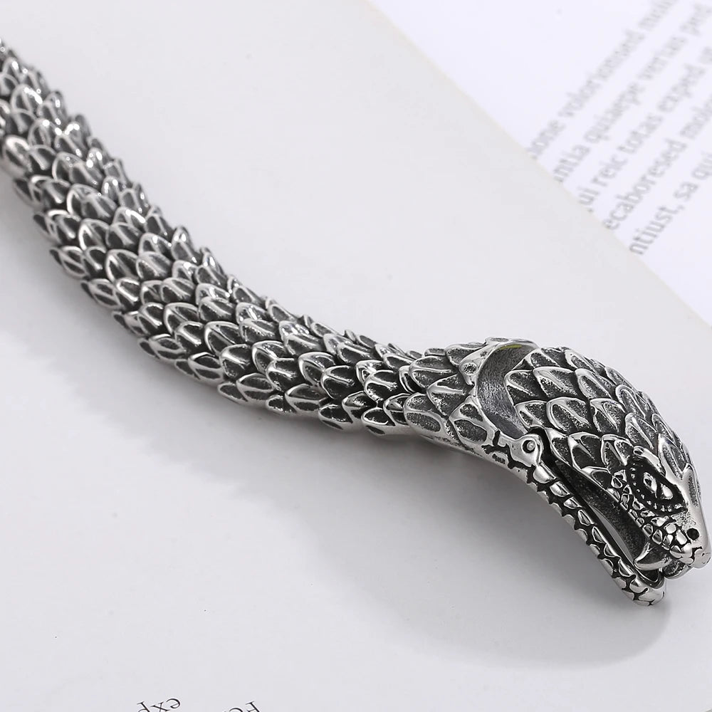 Cool Solid 316L Stainless Steel Snake Body Link Chain Man Bracelet for Men Male Men's Bracelets 8.7" Punk Rock Metal