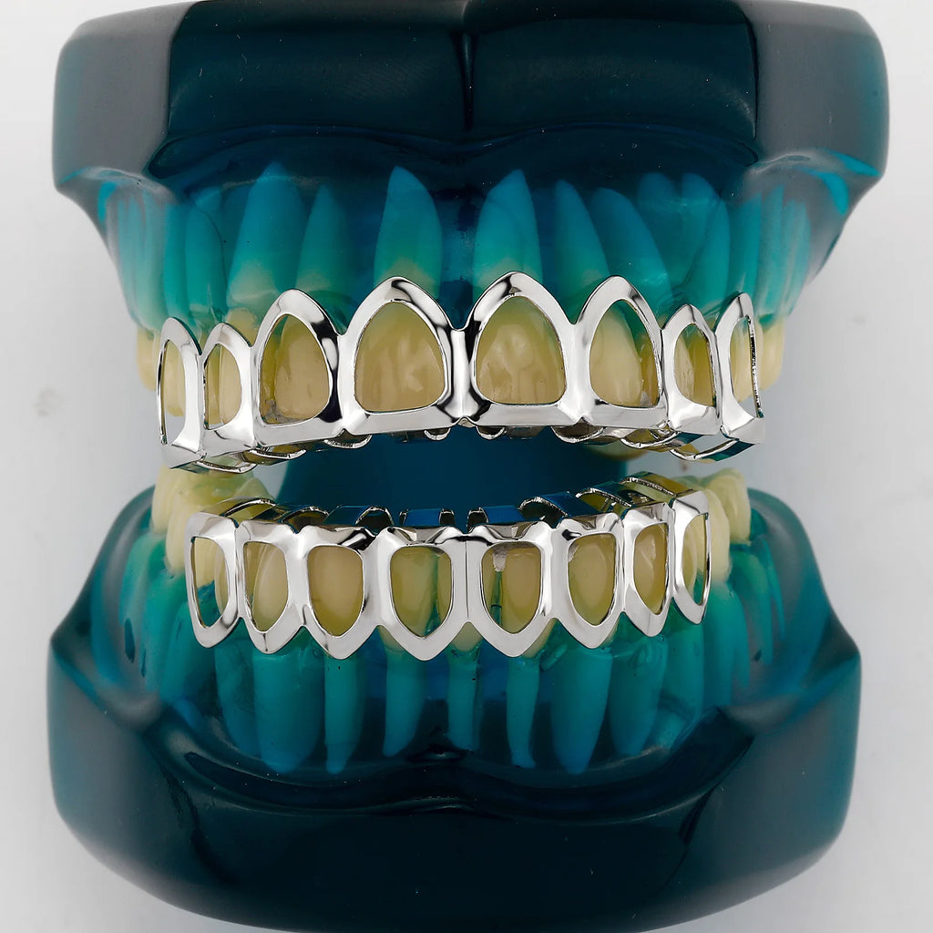 Glossy Hollow Teeth Grillz Top & Bottom Caps, 6 or 8 Teeth