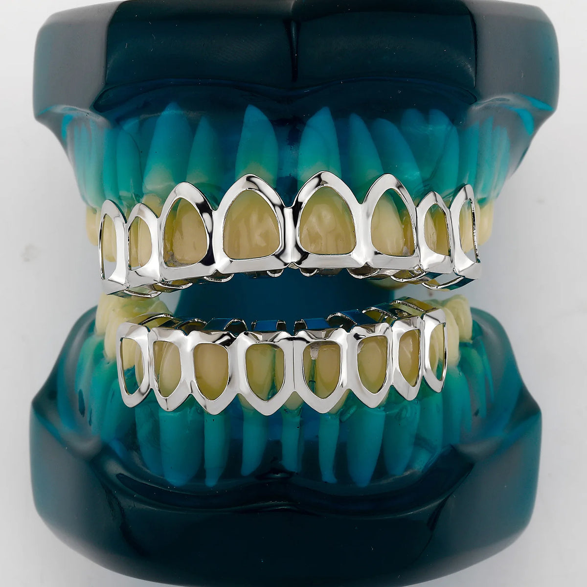 Glossy Hollow Teeth Grillz Top & Bottom Caps, 6 or 8 Teeth