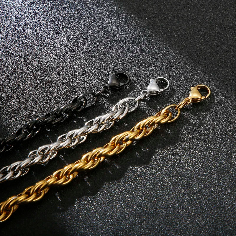 7/11mm Twisted Chain Bracelet for Men Woman Stainless Steel Charm Men's Wristband Gold Color Bangles Bracelets Jewelry