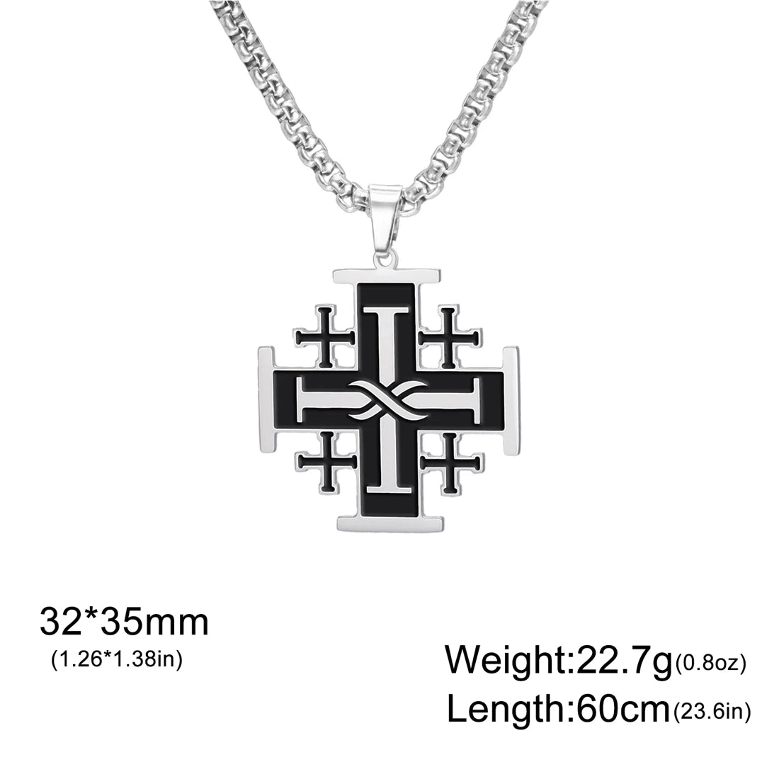 Jerusalem Crusader Cross Necklace — Five-Fold, Stainless Steel