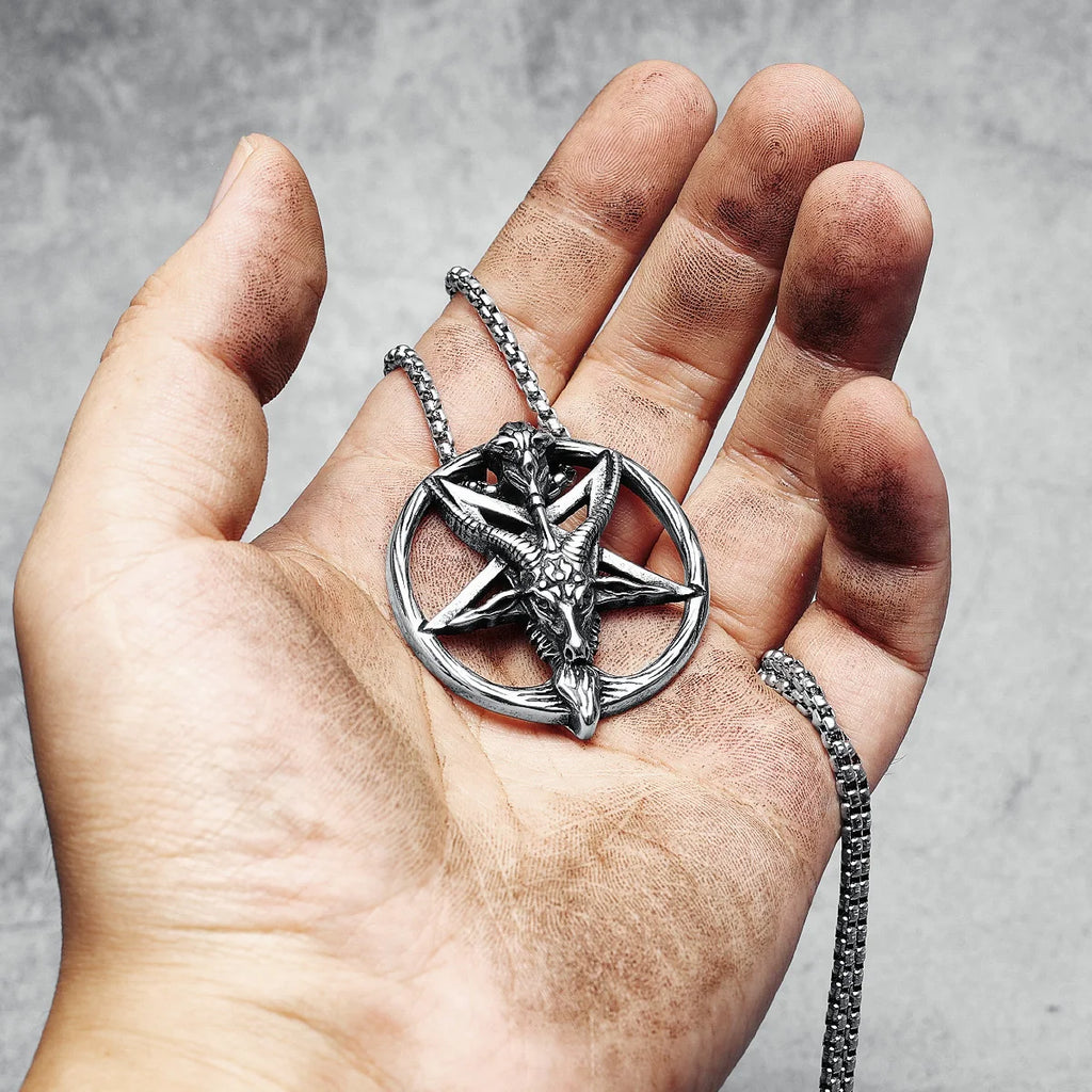 Gothic Baphomet Pentagram Pendant Men Necklace Stainless Steel Satanic Jewelry Heavy Metal Punk Chain Rock Punk for