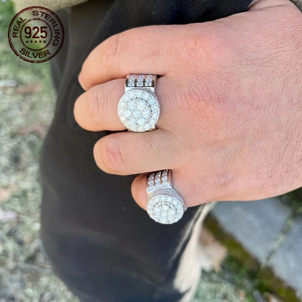Luxury 925 Sterling Silver Rings For Men Hip Hop Iced Out Zircon Pinky Ring Male Punk Business Jewelry Gift