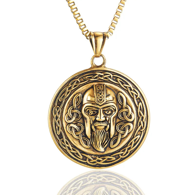 Classic Retro Viking Odin Pendant Necklace Men Knight Necklace Hero Mask Rock Punk Pendant Stainless Steel Accessories Wholesale