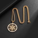 Stainless Steel Solomon Flower of Life Chakra Spirituality Necklace Archangel Sacred Geometry Metatron Pendant Jewelry Men Women