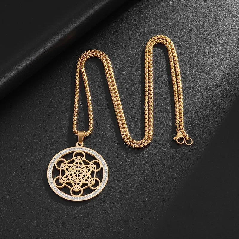 Stainless Steel Solomon Flower of Life Chakra Spirituality Necklace Archangel Sacred Geometry Metatron Pendant Jewelry Men Women