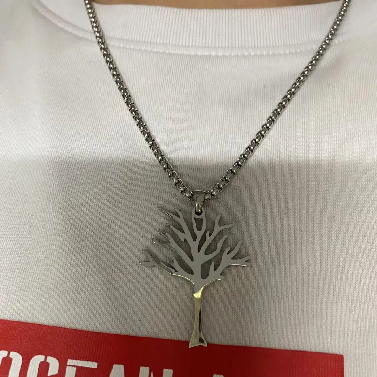 Titanium Steel Tree of Life Pendant Necklace Hip Hop Style High Quality Stainless Steel Jewelry for Men and Women