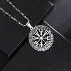 Nordic Rune Compass Necklace — Stainless Steel