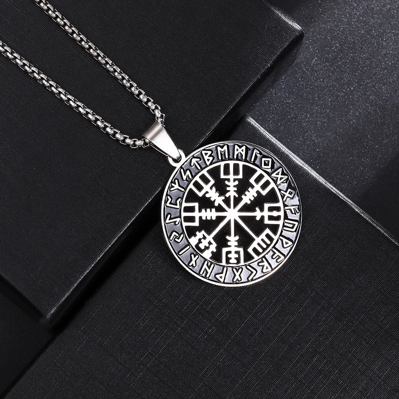 Nordic Rune Compass Necklace — Stainless Steel