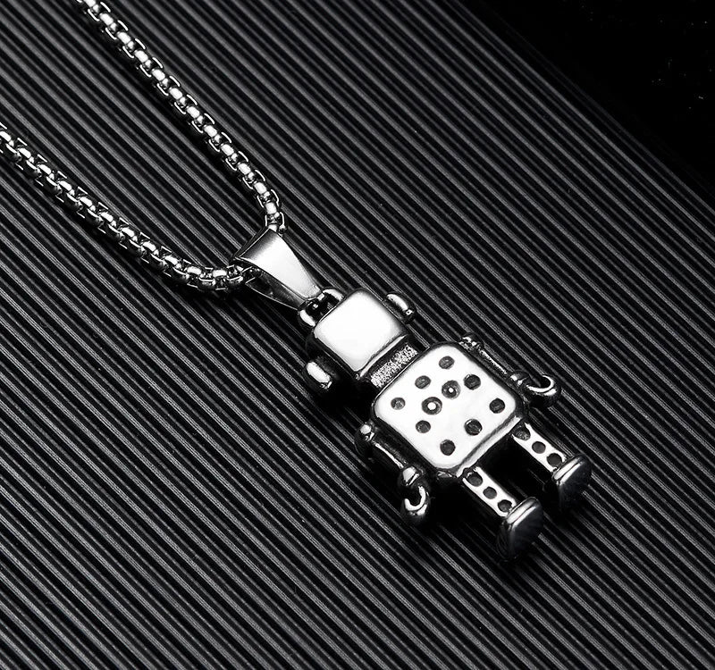 Silver Vintage Robot Pendant Necklace Box Chain