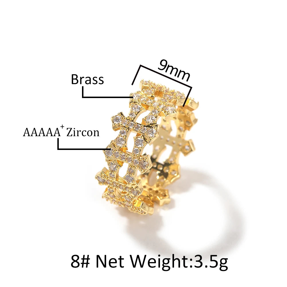 UWIN Pave Setting CZ Cross Rings for Women 5A+ Iced Out Bling Cubic Zirconia Reverse CrossRings Hip Hop Jewelry For Gift