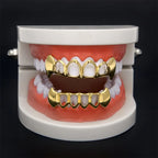 Open Face Teeth Grillz Hollow Top & Bottom Caps — Gold-Tone
