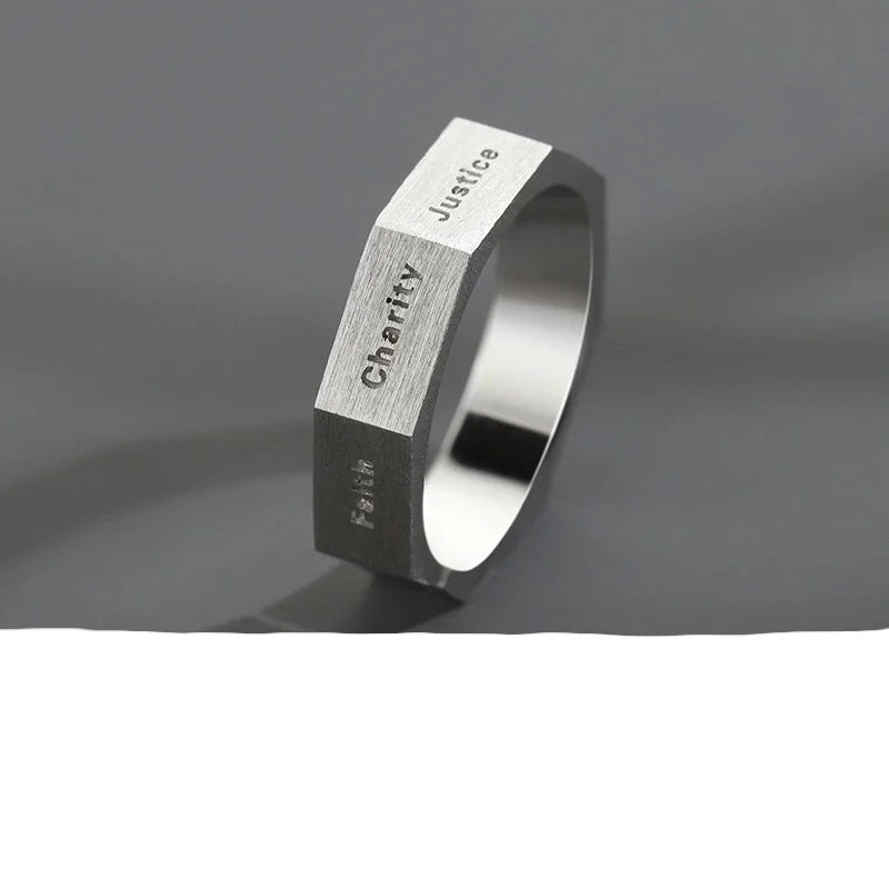 Minimalist Niche Seven Virtues Men's Ring Personalized Punk Retro Hip Hop Street Fashion Trend Party Jewelry RingAccessoriesGift