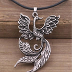 Vintage Phoenix Pendant Necklace — Black Cord, Animal Medal